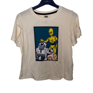 Women's Official Star Wars Disney R2D2 C3PO BB8 Short Sleeve Tee XS Beige Teal